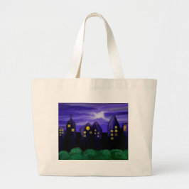 Nachtlucht stad wolkenkrabber canvas kunst grote tote bag