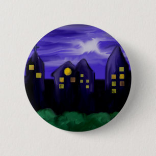 Nachtlucht stad wolkenkrabber canvas kunst ronde button 5,7 cm