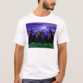 Nachtlucht stad wolkenkrabber canvas kunst t-shirt