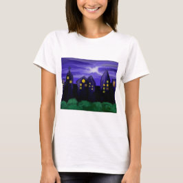 Nachtlucht stad wolkenkrabber canvas kunst t-shirt