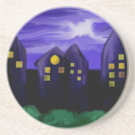 Nachtlucht stad wolkenkrabber canvas kunst zandsteen onderzetter