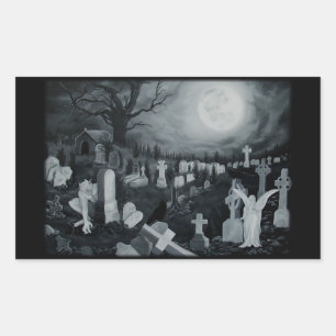 Nachts auf dem Friedhof - Engel mit Teufel Rechthoekige Sticker