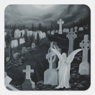 Nachts auf dem Friedhof - Engel Vierkante Sticker