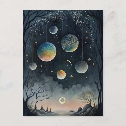 Nachtscharen van Briefkaart van planeten (Voorkant)