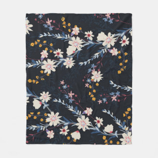 Nachttuin Bloemen Navy Patroon Fleece Deken