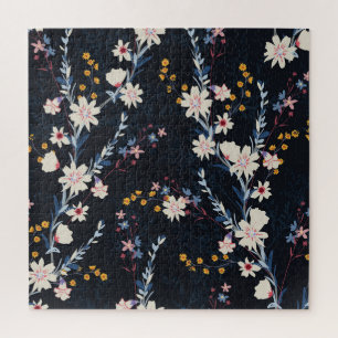 Nachttuin Bloemen Navy Patroon Legpuzzel