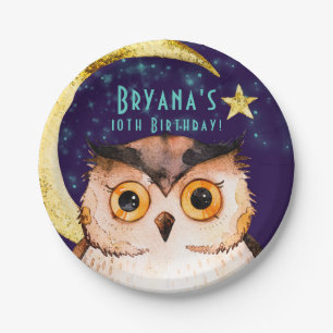 Nachtuil Paarse Sleepover Slumber Verjaardagsfeest Papieren Bordje