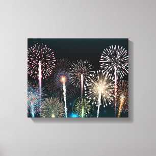 Nachtuurvuurwerk Canvas Afdruk