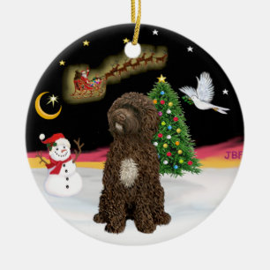 Nachtvlucht - Bruine Portugese Waterhond Keramisch Ornament