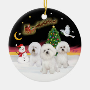 Nachtvlucht - Drie Bichon Frise Keramisch Ornament
