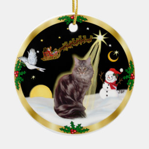 Nachtvlucht - Maine Coon kat (tabby 10) Keramisch Ornament
