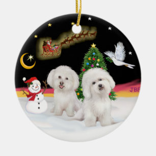 Nachtvlucht - Twee Bichon Frise Keramisch Ornament