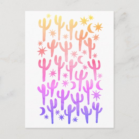 Nachtwoestijn Saguaro Cactus Sunset Waterverf Briefkaart (Voorkant)