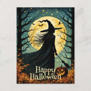 Nachtwoud Halloween Heks Volle Maan Briefkaart