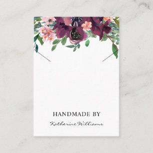 Nacklace Display Kaart Burgundy Waterverf Floral Visitekaartje