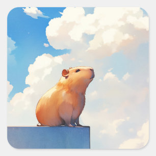 Nadenkende Capybara Vierkante Sticker