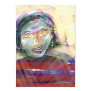 Nadenkende Kleur Hedendaagse Vrouwelijke Portret Foto Afdruk