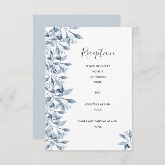 Nadere informatie over bruiloft: wit blauw botanis informatiekaartje (Voorkant / Achterkant)