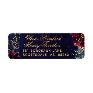 Nadere uitnodiging voor het huwelijk Navy Bordeaux Etiket