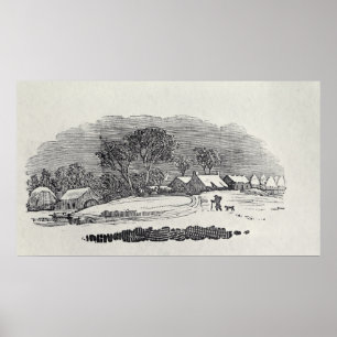 Nadering van een dorp in de winter poster