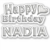 Nadia Happy Birthday silver Aufkleber Sticker (Voorkant)