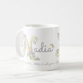 Nadia-naam die decoratieve N-monogram-mok betekent Koffiemok (Voorkant links)