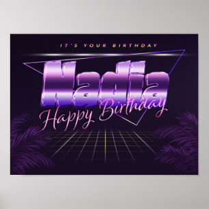 Nadia Nom Prénom lila retro Affiche Anniversaire