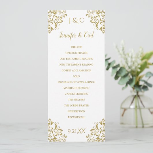 Nadine Wedding Ceremony Program - Tea-Length (Gold Programma (Staand voorkant)
