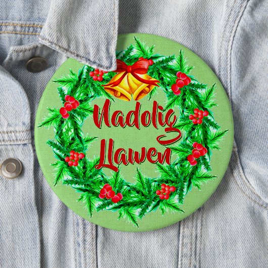 Nadolig Llawen Welsh Joyeux badge de Noël (En situation)
