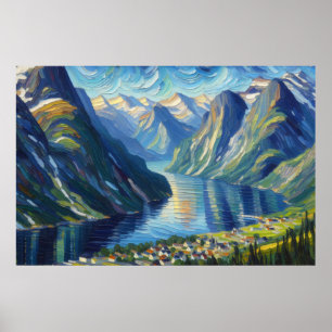 Nærøyfjord olieverfschilderij poster