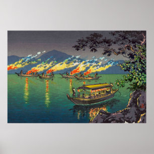 Nagaragawa Cormorant Gevist door Tsuchiya Koitsu Poster
