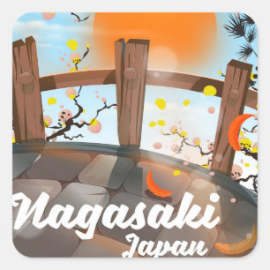 Nagasaki Japanse kersenbloesem poster. Vierkante Sticker