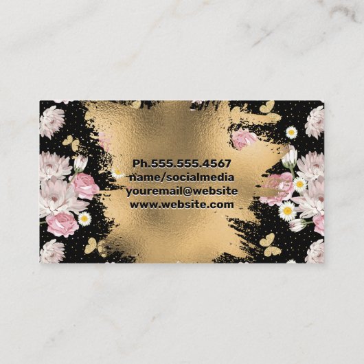 Nagel Lak Kwast | Goud en Bloemen | qr Code Afsprakenkaartje (Achterkant)