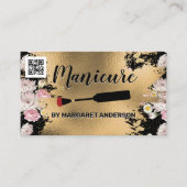 Nagel Lak Kwast | Goud en Bloemen | qr Code Afsprakenkaartje (Voorkant)