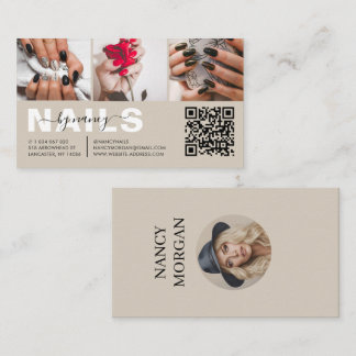Nagel Tech Typografie Foto Collage QR Code Beige Visitekaartje
