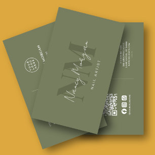Nagelartiest Donkergroene Monogram QR-code Logo Visitekaartje