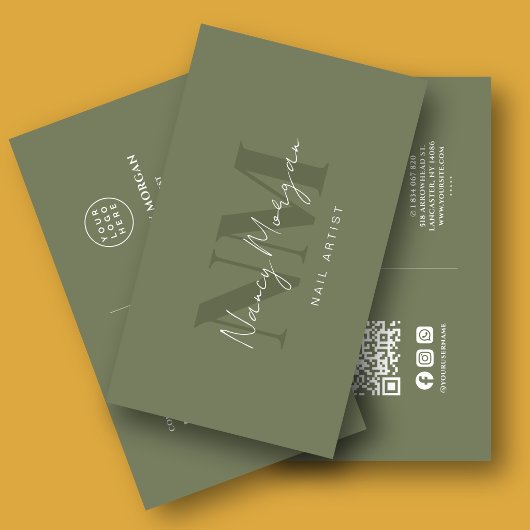 Nagelartiest Donkergroene Monogram QR-code Logo  Visitekaartje