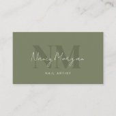Nagelartiest Donkergroene Monogram QR-code Logo  Visitekaartje (Voorkant)