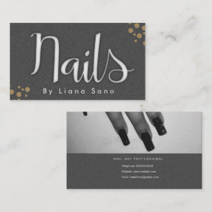 Nagelartiest Glow Script en Foto Salon Grijs Goud Visitekaartje
