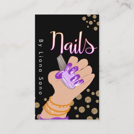 Nagelartiest Glow Script Handgetekende Illustratie Visitekaartje (Voorkant)