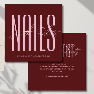Nagelkunstenaar moderne typografie script rood vierkante visitekaartje