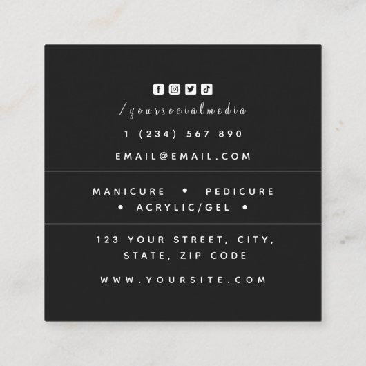 Nagelontwerp Acrylische pedicure Butterfly Vierkante Visitekaartje (Achterkant)