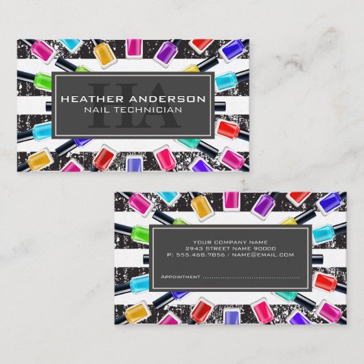 Nagelpolicflesjes | Monogram en Strepen | Afspraak Afsprakenkaartje (Voorkant / Achterkant)