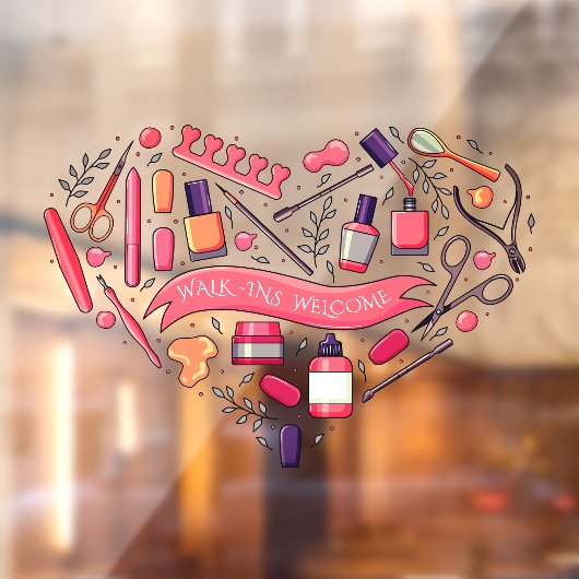 Nagelsalon Loopklanten Welkom Nagel Pedicure Hart  Raamsticker (Vel 2)