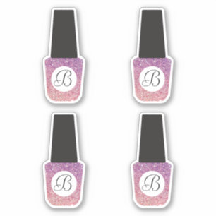 Nagelsalon Monogram op Paarse Glitter nagellak Sticker