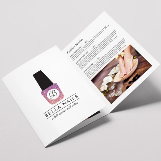 Nagelsalon Monogram Paarse Glitter Brochure Drieluik Kaart
