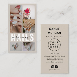 Nagelsalon Script 5 Foto Collage Logo Beige Visitekaartje