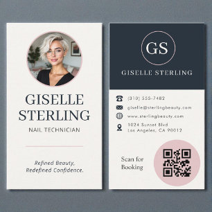 Nagelstyliste Blush & Navy Foto QR Code Visitekaartje