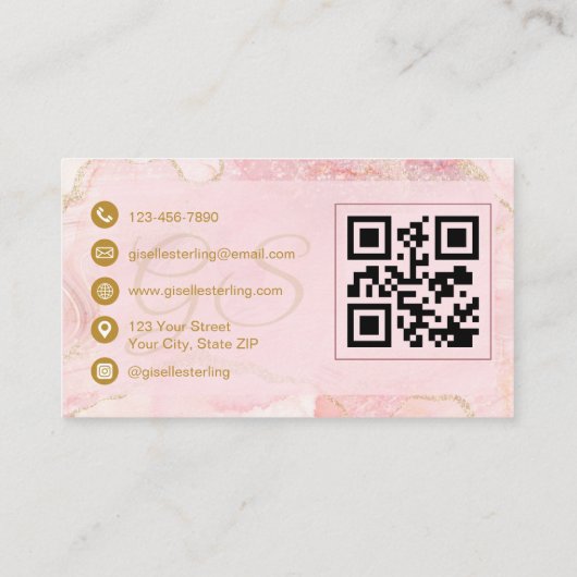 Nageltechnicus Blush Pink Gold Agate QR-code Visitekaartje (Achterkant)
