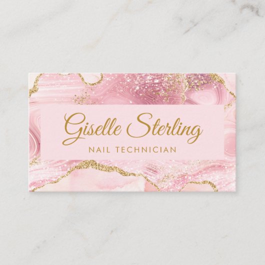 Nageltechnicus Blush Pink Gold Agate QR-code Visitekaartje (Voorkant)